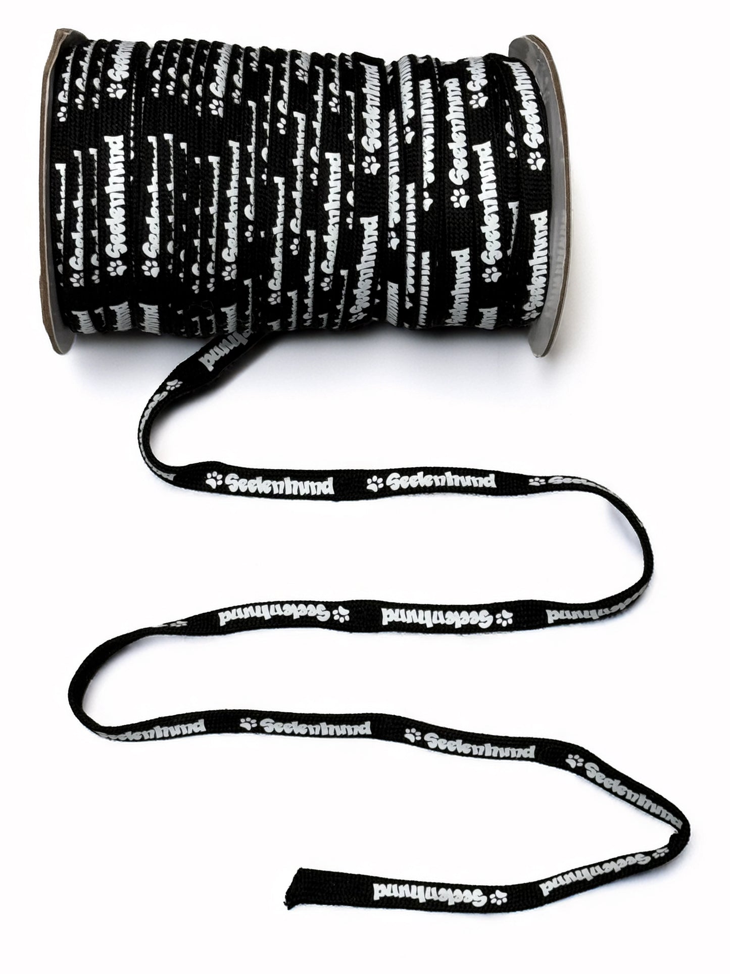 Flachkordel Baumwolle Seelenhund Schwarz Weiß – 10 mm breite Kordel mit Pfotenmotiv