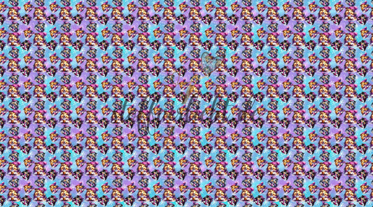 French Terry Meterware mit wiederholendem Sheltie Wintermotiv auf blau türkis lila Hintergrund