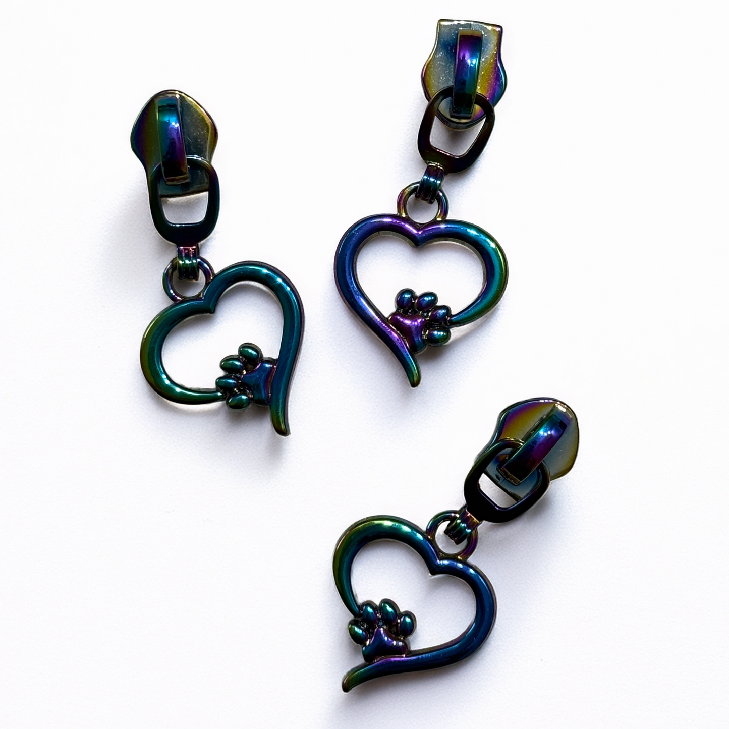 Zipper Herz mit Pfote Regenbogen Effekt – Hundeliebe Zipper für 5 mm Reißverschlüsse