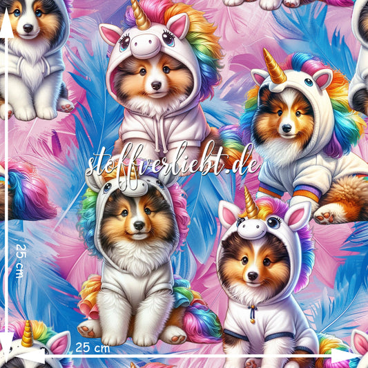 Canvas - Hundestoff – Sheltie im Einhorn-Outfit (Vorbestellung)