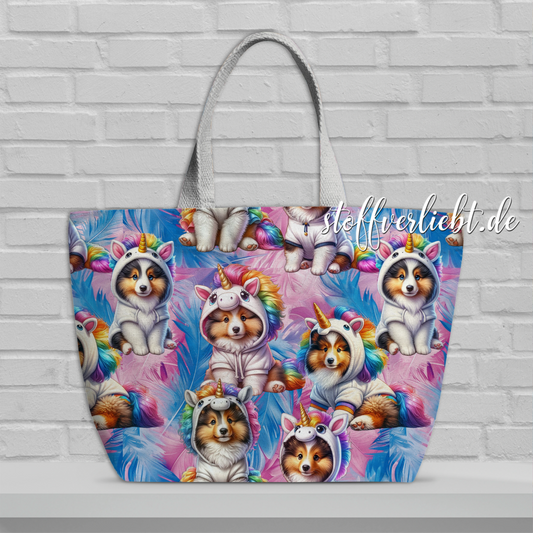 Canvas - Hundestoff – Sheltie im Einhorn-Outfit (Vorbestellung)